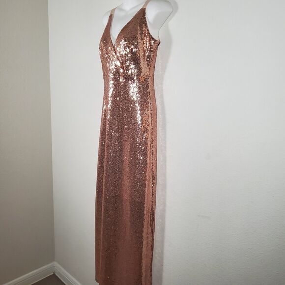 Francesca's Collections Dress Small Gold Sequined Maxi Madeline Gown Gala Prom - Picture 7 of 14